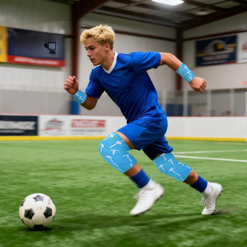 MiniInflat 2 Pcs Christian Cross Athletic Tape Sports Tape 2in x 23ft Religion Jesus Wrist Wrap for Soccer Football Baseball Gymnastics Christian Gift for Good Friday Easter(Blue,Cross) - Image 5